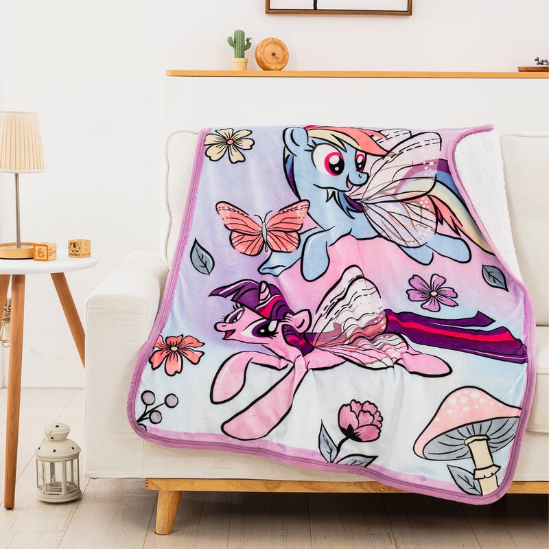 Hasbro My Little Pony Floral Flight Silk Touch Sherpa Throw Blanket