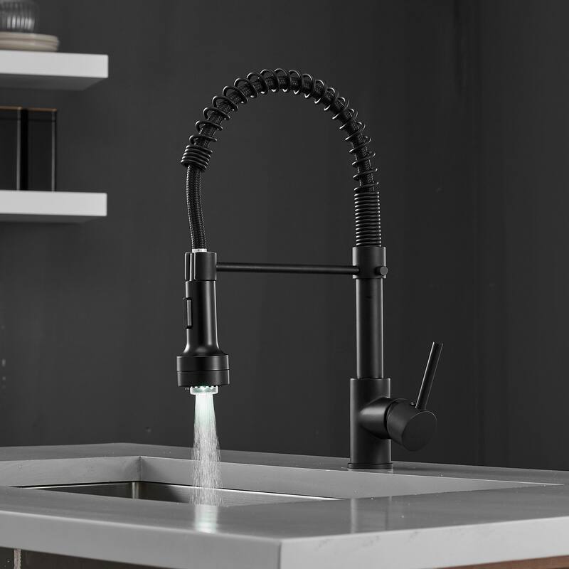 Matte Black LED Light Kitchen Faucet Single Handle - Black