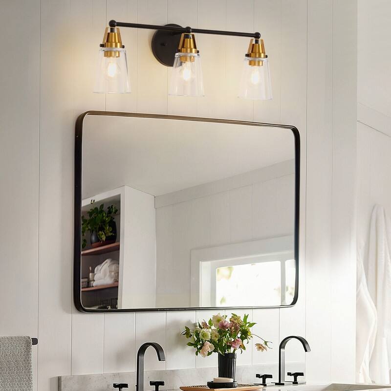 Modern 3-Light Vanity Light 26.2"" Brushed Nickel & 25.7"" Black Bronze with Clear Glass