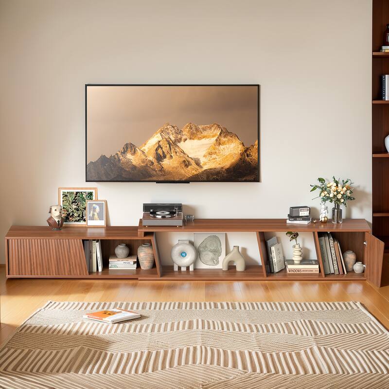Pocassy Wood Entertainment Center Extendable TV Stand