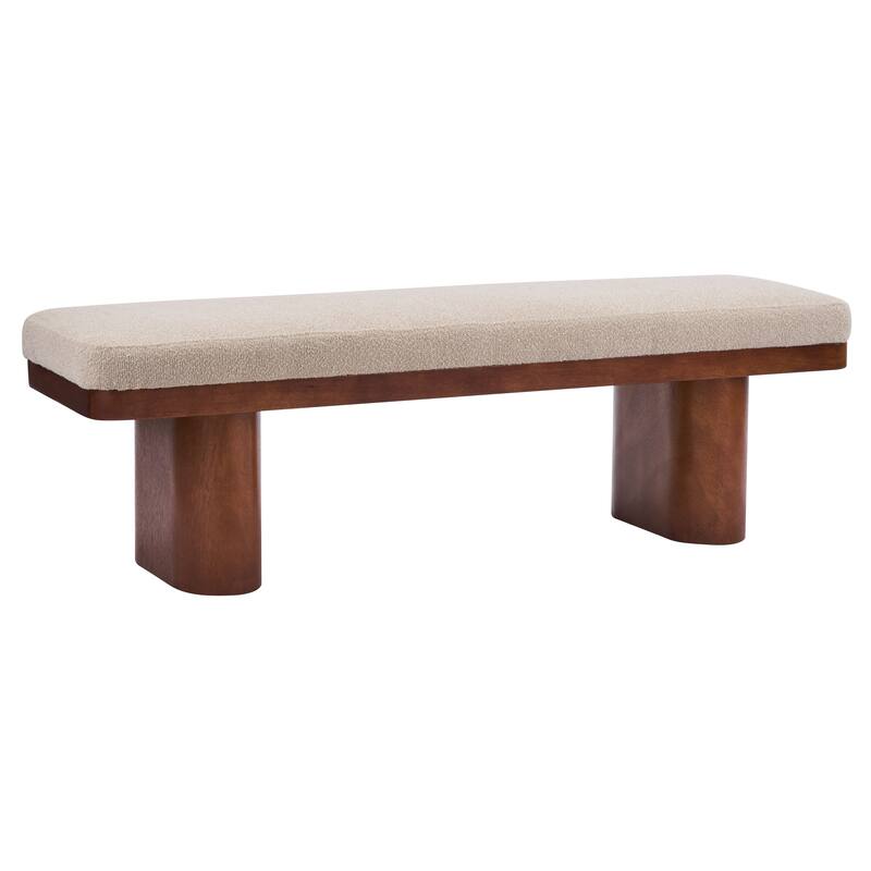 Christopher Knight Home - Monteria Modern 55.12" Upholstered Bench with Sculptural Cylindrical Wooden Leg & Padded Seat