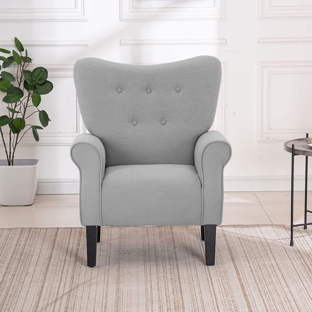 Erommy Wing back Arm Chair, Upholstered Fabric High Back Chair with Wood Legs