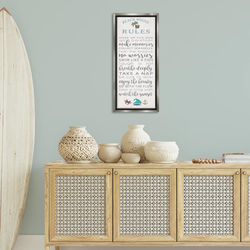 Stupell Fun Activities Beach House Rules Framed Floater Canvas Wall Art Design By Seven Trees Design