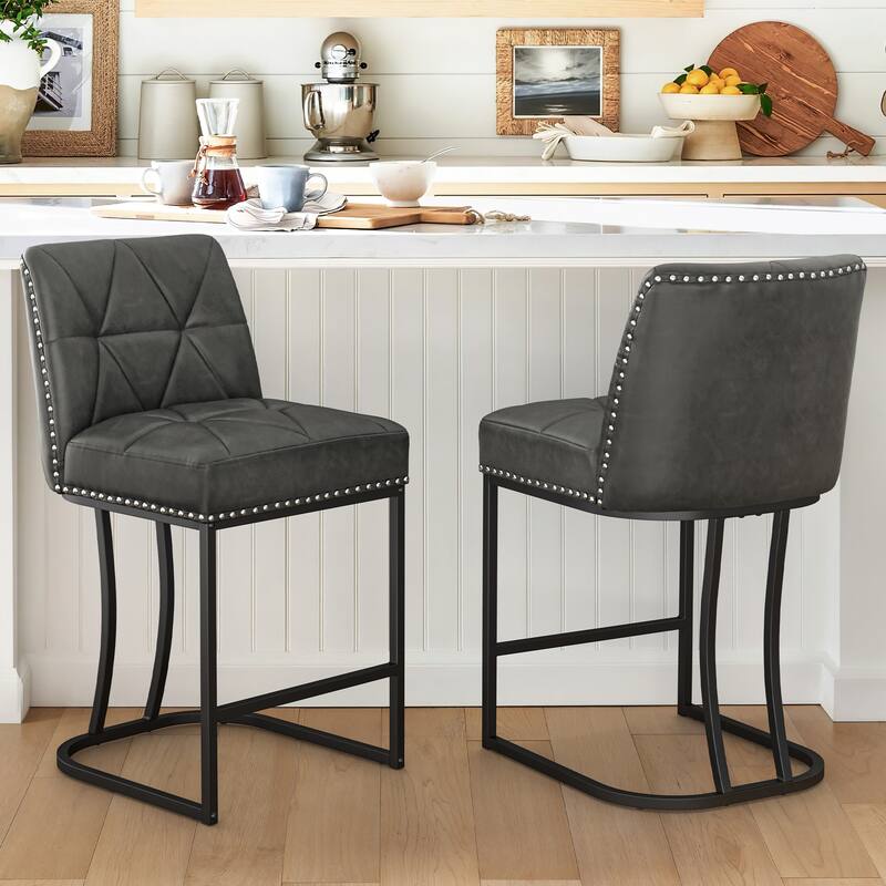 Modern 26.in Armless Barstool Metal Frame Low Back Counter Height Upholstered Bar Stool