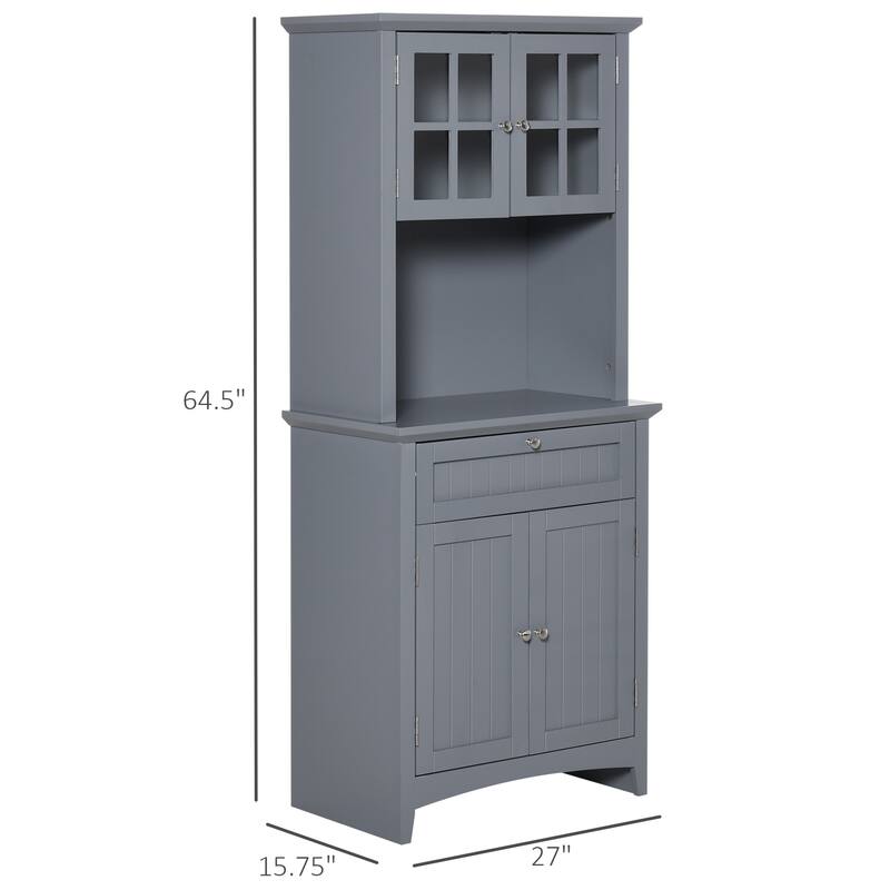 HOMCOM Kitchen Buffet Hutch Wooden Storage Cupboard with Framed Glass Door, Drawer and Microwave Space - 27"x15.75"x64.5"