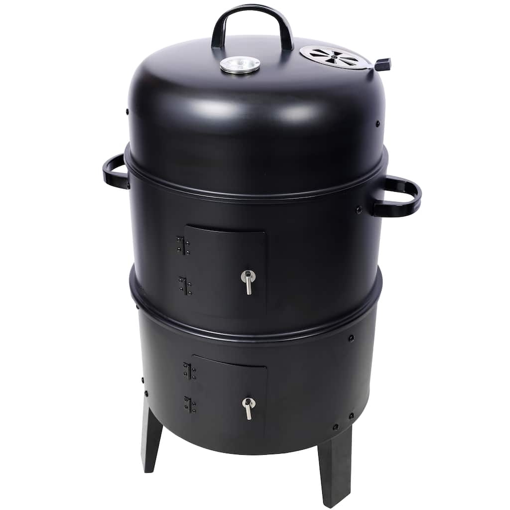 3-in-1 Charcoal Smoker Grill and Fire Pit with Thermometer Adjustable Air Vents Steel Construction for Patio Backyard Camping