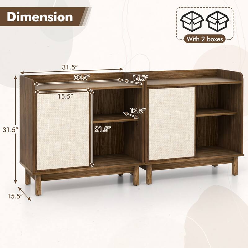 Gymax 2PCS Rattan Buffet Sideboard w/ Adjustable Shelves Storage