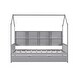 preview thumbnail 10 of 36, Wooden Twin Size House Bed with Trundle and Shelf for Kids