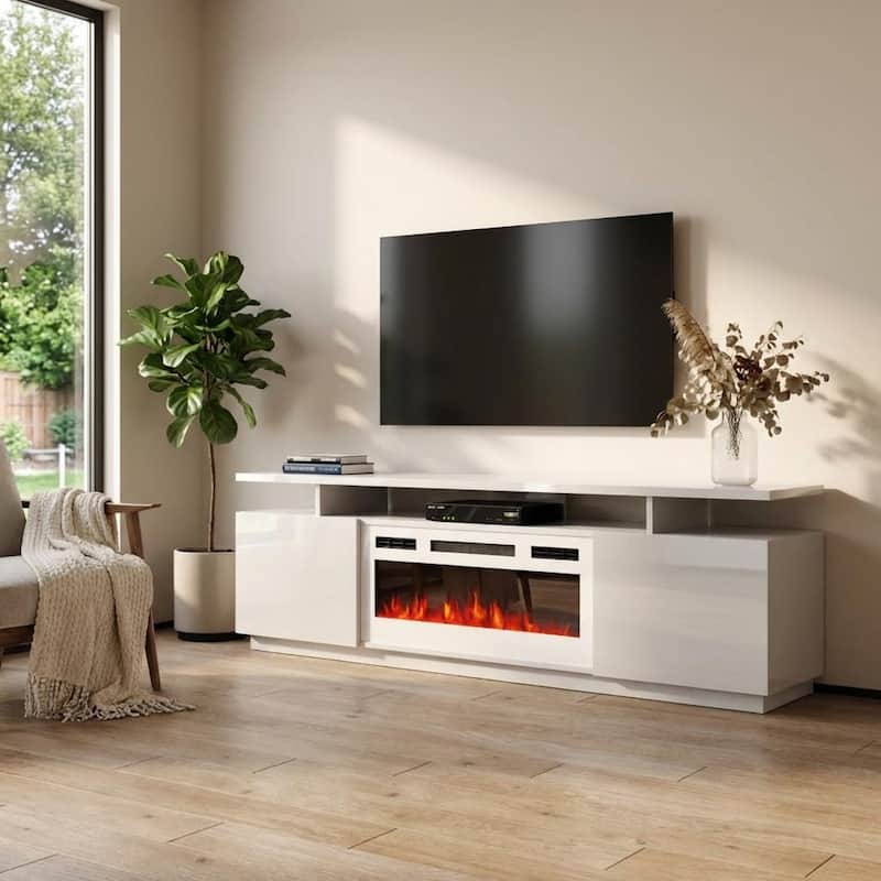 Meble Furniture Eva Modern 71" Electric Fireplace TV Stand with LED Lighting for up to 80" TVs