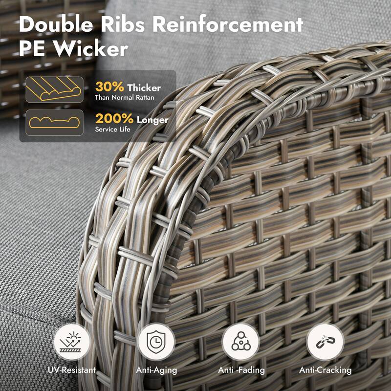 OVIOS 6 Pieces Wide Arm T shaped Seat Curved Swivel Chair Set With Solar-Powered Table