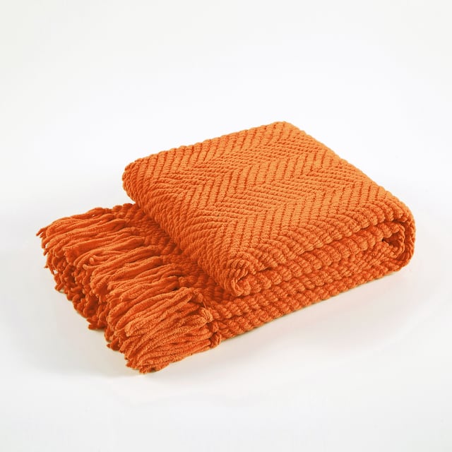 Knitted Tweed Couch Throw - 60" x 80" - Burnt Orange