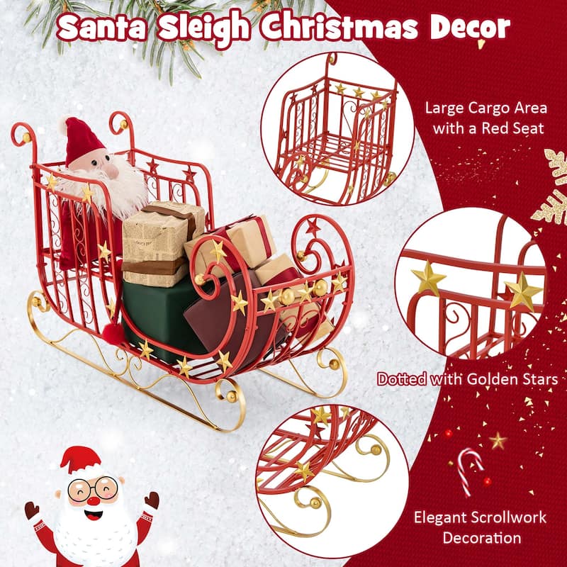Costway Red Santa Sleigh with Large Cargo Area for Gifts Metal - See Details