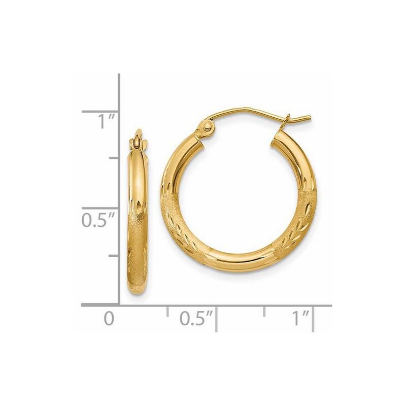Curata 14k Yellow Gold Satin Diamond-cut 2.5x20mm Round Hoop Earrings