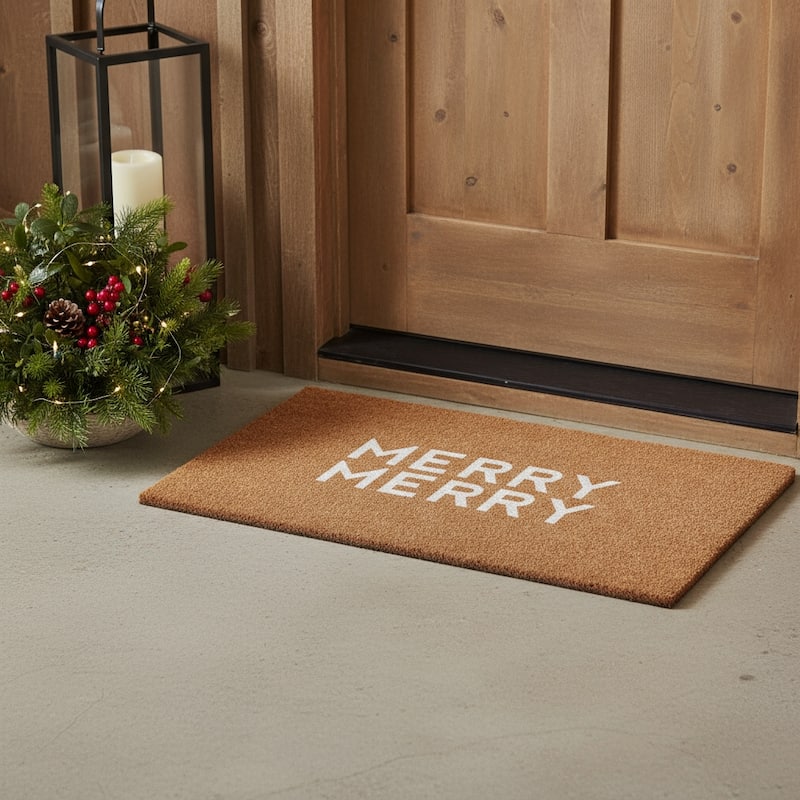 HomeRoots 24" X 36" Brown And White Christmas Outdoor Coir Door Mat - 24.00' X '36.00 - 24.00' X '36.00