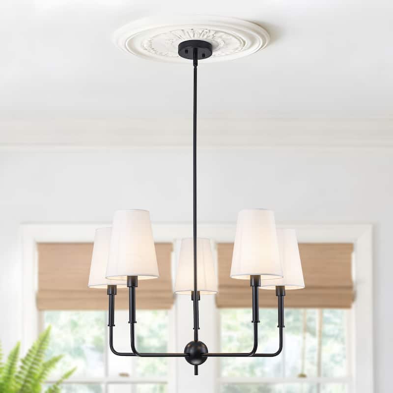 Starsky 5-Light Classic Traditional Chandelier with White Fabric Shades