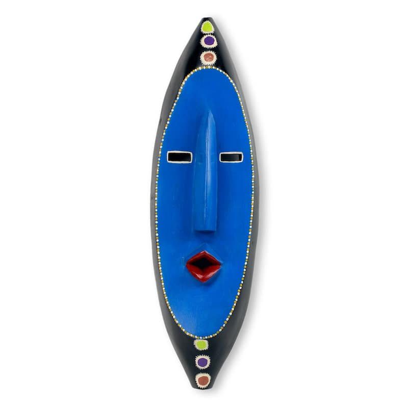 Handmade Osramo Wood Mask (Ghana) - 50.5 cm H x 15 cm W x 6.5 cm D