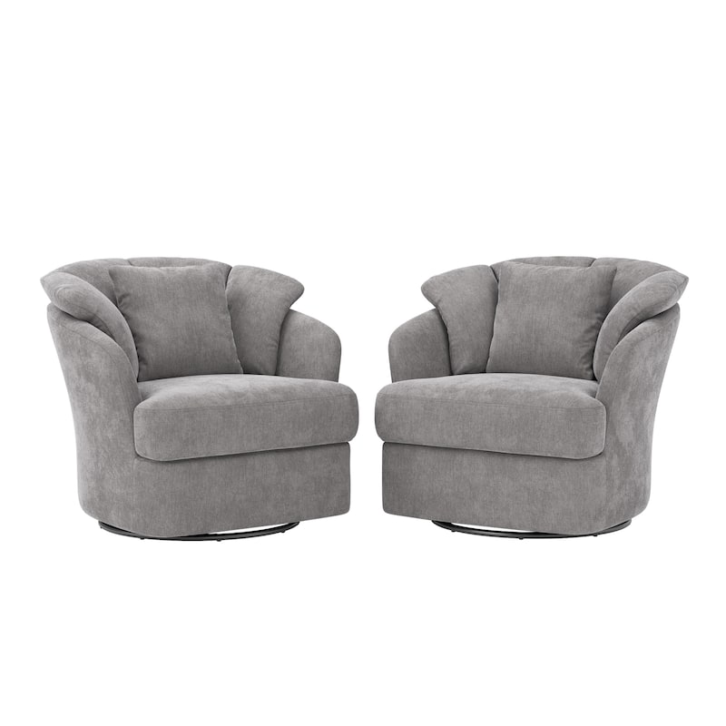 LUE BONA Oversized Swivel Accent Chair, Modern Barrel Chair with Double Cushion Set of 2 - N/A