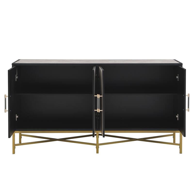 Modern Four-Door Sideboard with Metal Frame and Cross-Leg Base, Ideal for Living Room or Study
