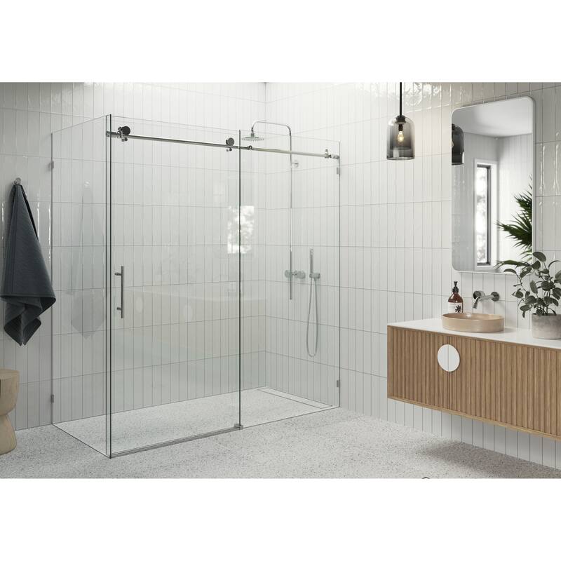 Glass Warehouse 64 in - 68 in x 32 in x 78 in Frameless Sliding Shower Door with Return Panel