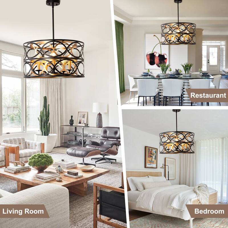 CurveCurio 20" Elegant Black Metal 5-Light Chandelier with Adjustable 40" Hanging Chain for Dining and Living Rooms