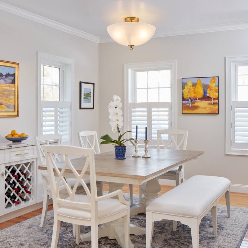 Modern Glam 3-Light Cloud Glass Dome Semi Flush Mount - Brass - 15.8" W × 9.5" H