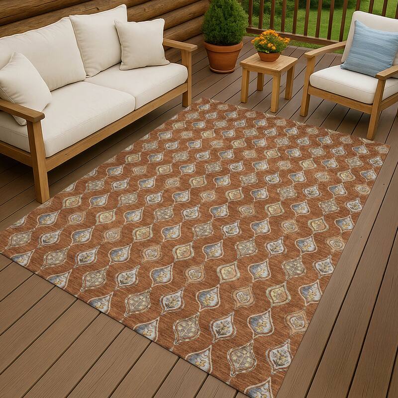 Machine Washable Indoor/ Outdoor Casual Greenwood Chantille Rug - Paprika - 3' x 5'
