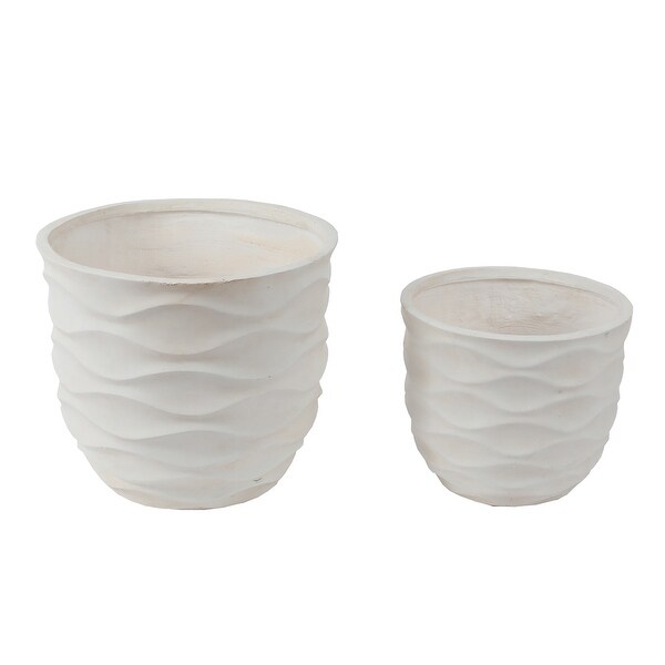 Kayu 2-piece Wavy Design White MgO Planters by Havenside Kayu 2-piece Wavy Design White MgO Planters by Havenside