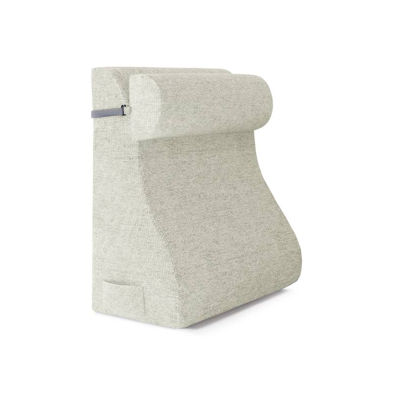 WOWMAX Bed Foam Wedge Reading Pillow Back Support with Adjustable Half Moon Neck Roll - Linen Ivory