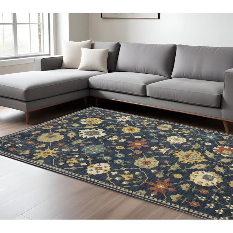 HomeRootsOriental Traditional Runner Area Rug - 133.86' X '94.49' X '0.32 - Blue/Gold