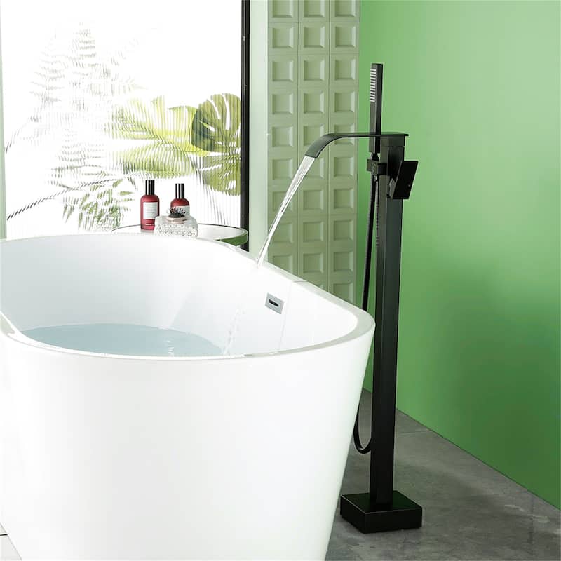 Floor Mount Tub Faucet With Hand Sprayer Freestanding Roman Bathtub Faucet Modern Waterfall Tub Filler Trim With Handheld Showe