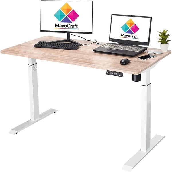 slide 1 of 7, 55-Inch Electric Height Adjustable Sit and Stand Desk - Adjustable Desks for Home Office and Study Area Multi