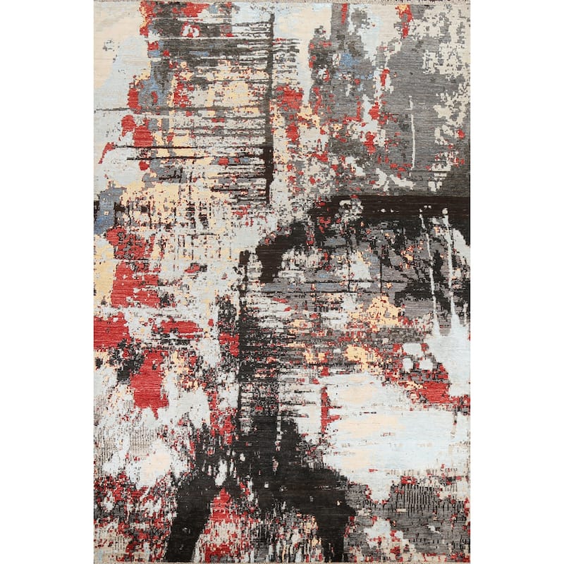 Vegetable Dye Wool/ Silk Modern Abstract Area Rug Hand-knotted Carpet - 6'6" x 9'8"