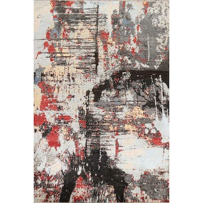 Vegetable Dye Wool/ Silk Modern Abstract Area Rug Hand-knotted Carpet - 6'6" x 9'8"