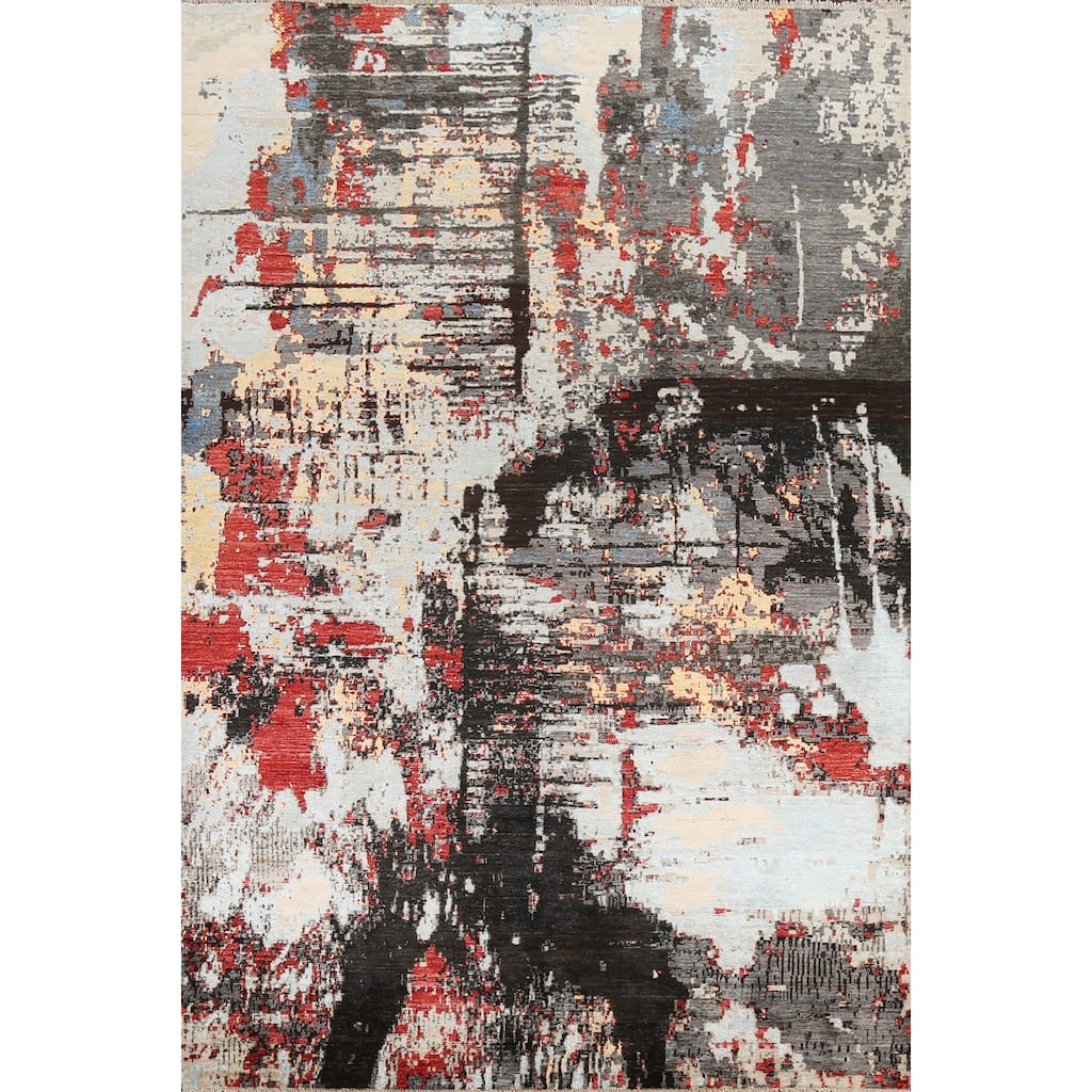 Vegetable Dye Wool/ Silk Modern Abstract Area Rug Hand-knotted Carpet - 6'6" x 9'8"