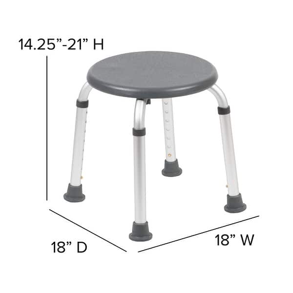 dimension image slide 2 of 3, Tool-Free 300 Lb. Capacity, Adjustable White Bath & Shower Stool - 14.25"D x 14.25"W x 14" - 20.75"H