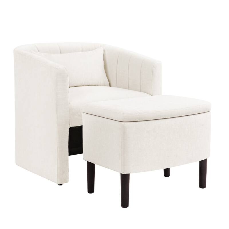 Barrel Accent Chair With Storage Ottoman,Modern Living Room Barrel Chair,Chenille Reading Chair With Ottoman For Living Room