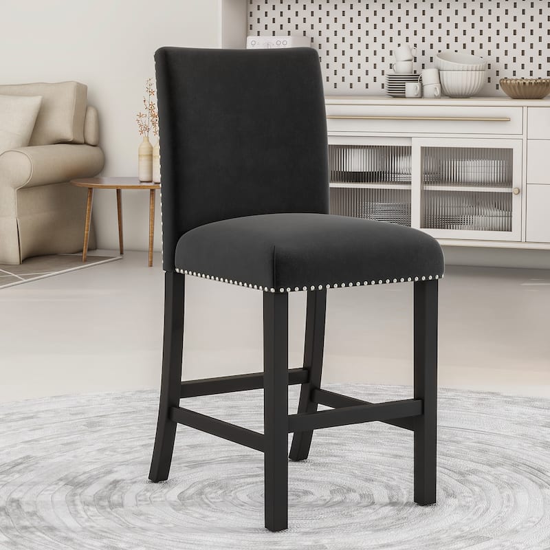 5-piece Counter Height Dining Table Set with Faux Marble Top Dining Table and Four Velvet-Upholstered Chairs for Restaurant