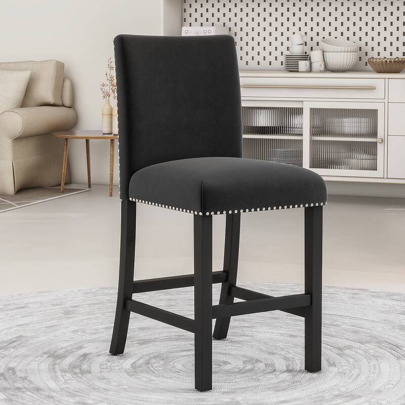 Modern 5-Piece Dining Set with Square Table, 4 Upholstered Chairs & Nailheads