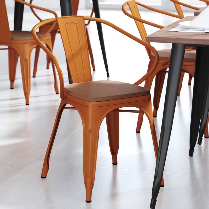 All-Weather Metal Stack Chair with Arms and Poly Resin Seat