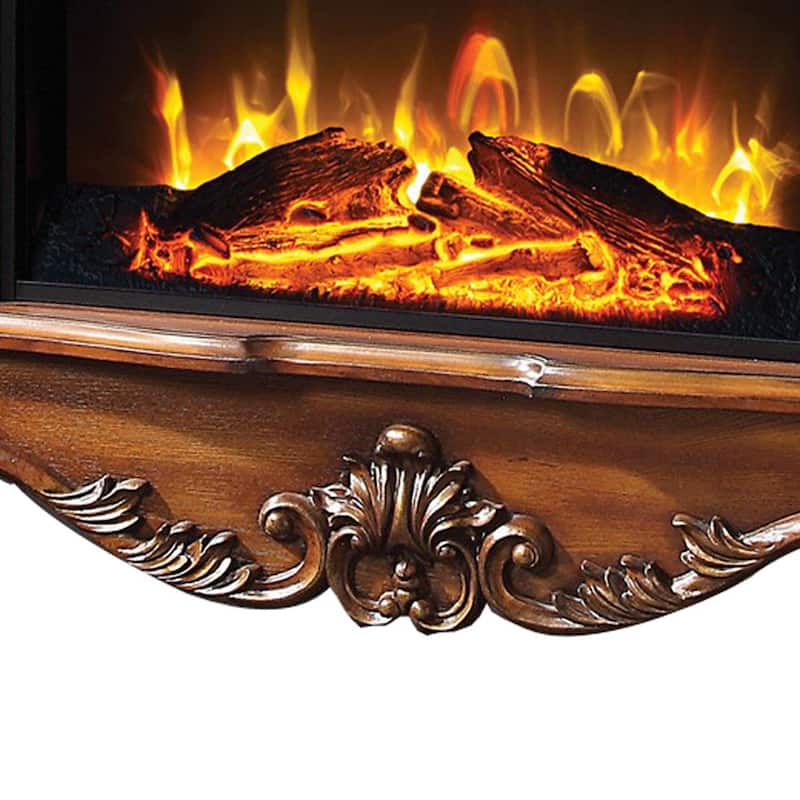 Ally 47 Inch Electric Fireplace, Scrolled Trim, Remote, Timer, Oak Brown