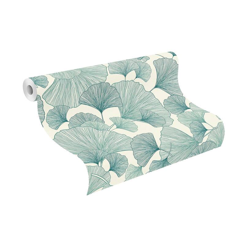Rasch Waft Teal Ginkgo Wallpaper