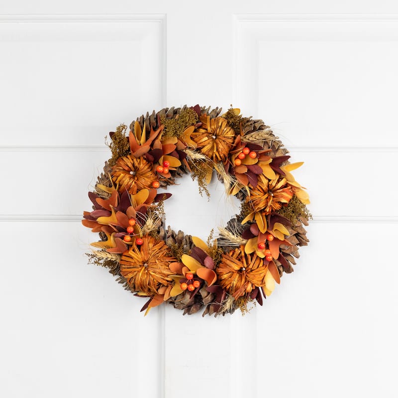 Mini Pumpkins and Berries Autumn Harvest Wreath - 13" - Unlit
