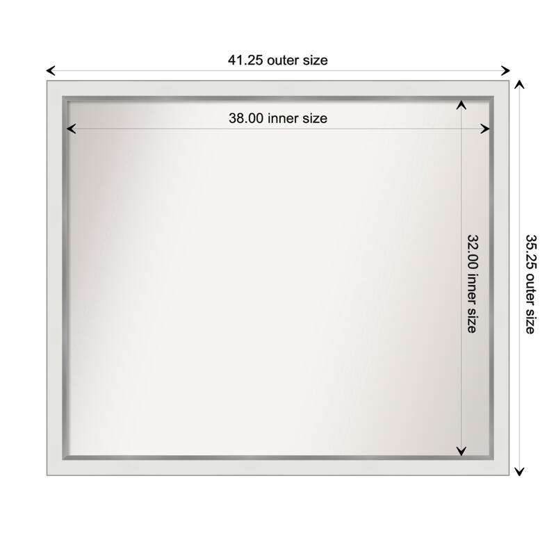 Eva White Silver Narrow Framed Non-Beveled Custom Wall Mirror, Bathroom Vanity Mirror - Outer Size: 41.25 x 35.25