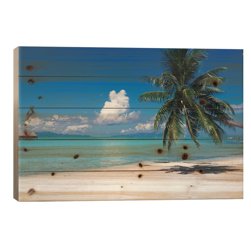 Palm Tree On The Beach, Moana Beach, Bora Bora, Tahiti, French Polynesia Print On Wood by Panoramic Images - Multi-Color - 18x26x1.5