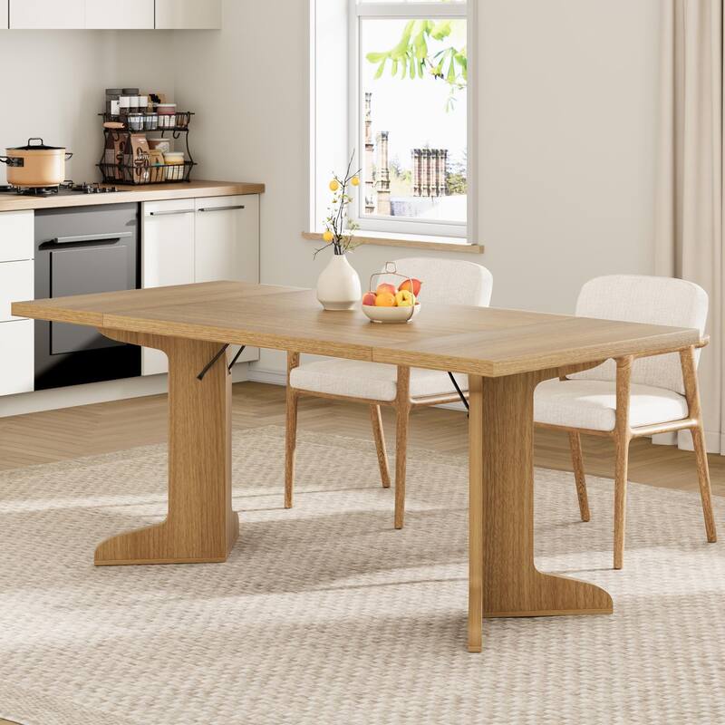 71" Large Dining Table for 6 to 8 People, Modern Dinner Table with Unique Wooden Legs, Rectangle Dining Table - Oak