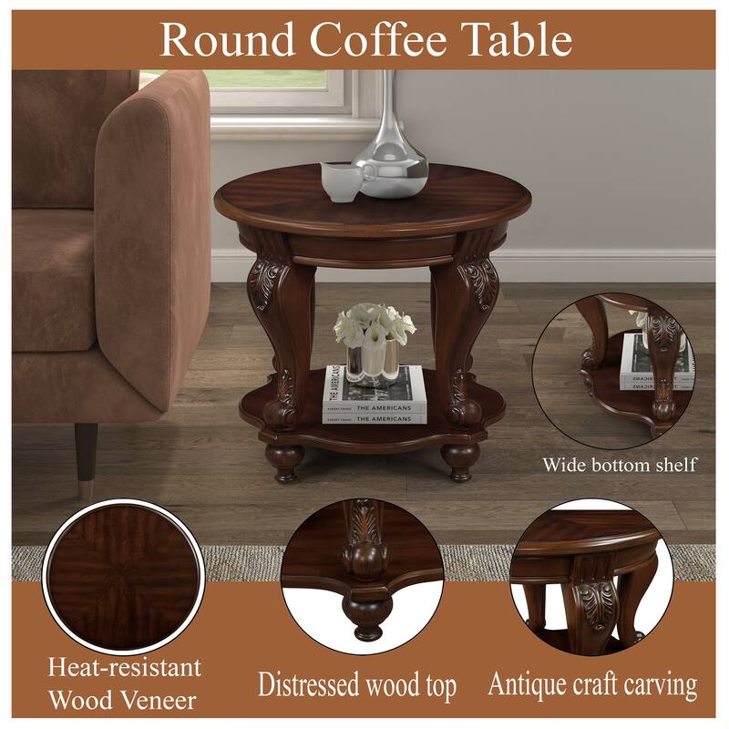 22'' Round End Table,Solid Wood Sofa Side Table with Shelf,Living Room Corner Table Easy Assemble