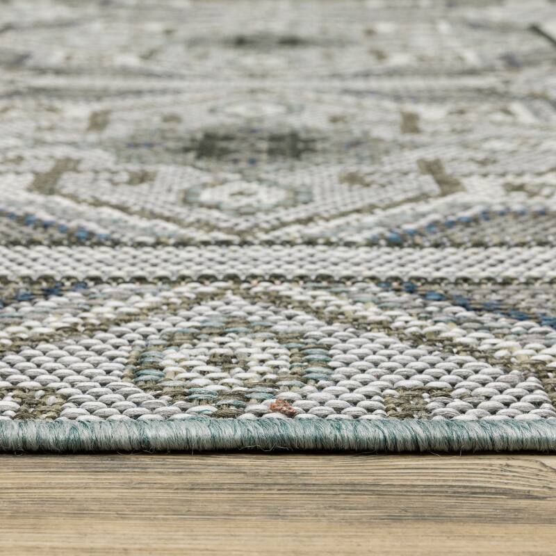Vista Home Calla Moroccan Trellis Grey/ Blue Indoor/Outdoor Area Rug