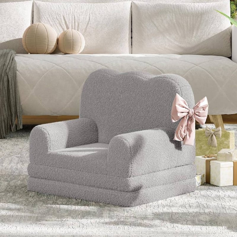 2-in-1 Comfy Toddler Couch, Convertible Sofa for Girls and Boys - Grey