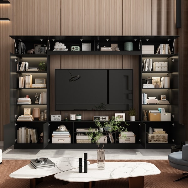 114.2 W Large Modern TV Console Table Media Entertainment Center Black