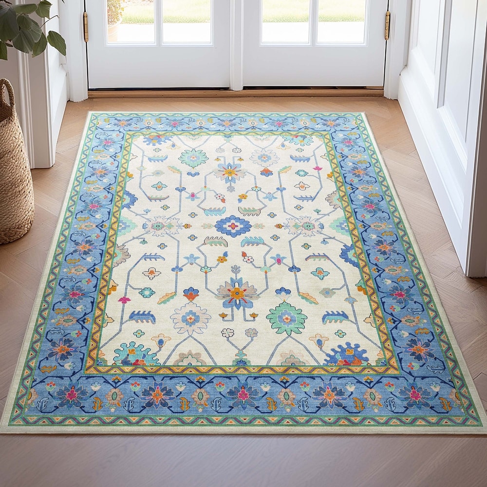 Well Woven Ushak Antalya Floral Modern Vibrant Flat-Weave Area Rug